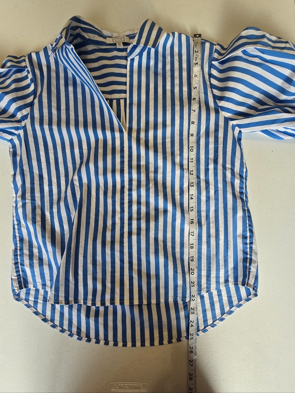 AYR Capeside Striped Puff Sleeve V-neck Popover Top Blue Stripe Women'a Small - Picture 6 of 10